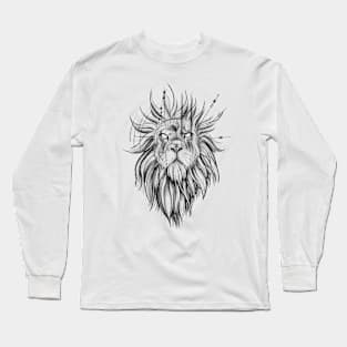 Sketch Style Lion with Geometrical Lines Long Sleeve T-Shirt